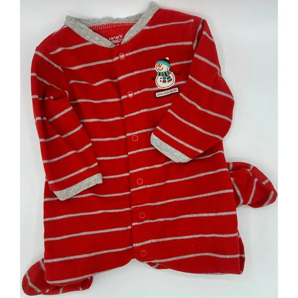 Carter’s Snowman Button-Up Size 9 Months Red Gray Fleece (798)